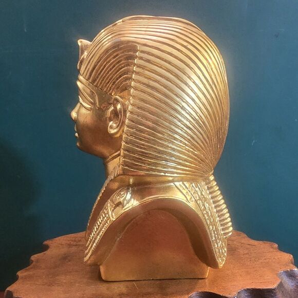 Vintage King Tutankhamun Egyptian Pharaoh Golden Bust Resin 5.25"x3.5"x3.25" - Picture 7 of 8